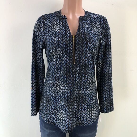 Robert Louis Tops - Robert Louis Long Sleeve Top Blouse V Neck Womens Small Blue Black